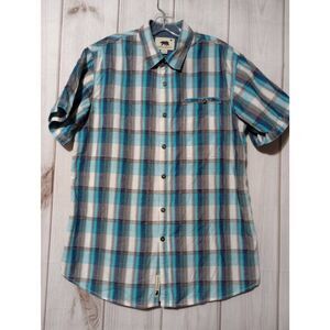 Dakota Grizzly Shirt Men's Large Turquoise Gray Button Front‎ Short Sleeve